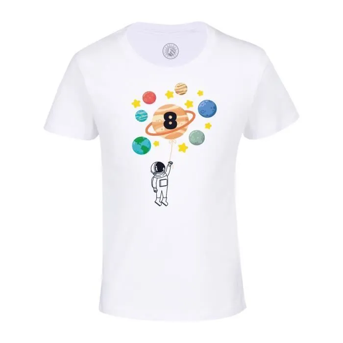 T-shirt Enfant Blanc Astronaute 8 ans Celebration Anniversaire Celebration Espace Planete Galaxie-0