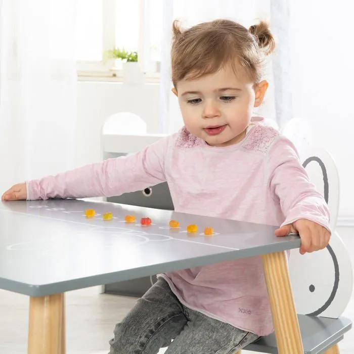 ROBA Ensemble Table + 2 Chaises Enfants - miffy® - Motif Lapin - Table de Jeu et d'Apprentissage - Gris / Blanc-4
