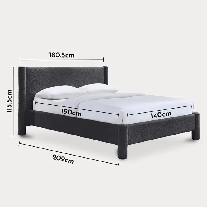 ALINA - Lit double effet peau de mouton anthracite 140x190 cm-4