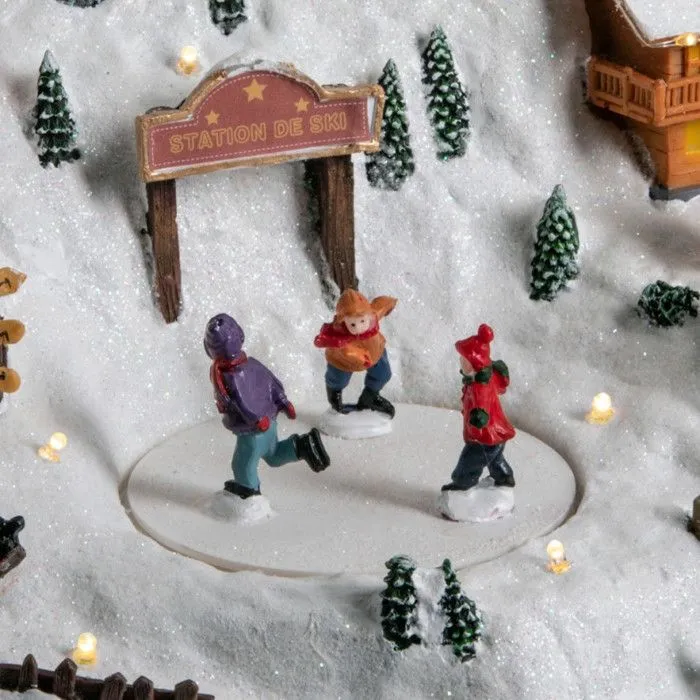 Déco Noël station de ski piles lumineux animé-2