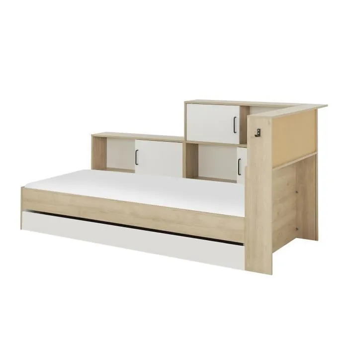 GAMI Erwan Lit enfant avec rangements - Décor blanc et châtaignier - 90 x 200 cm-5