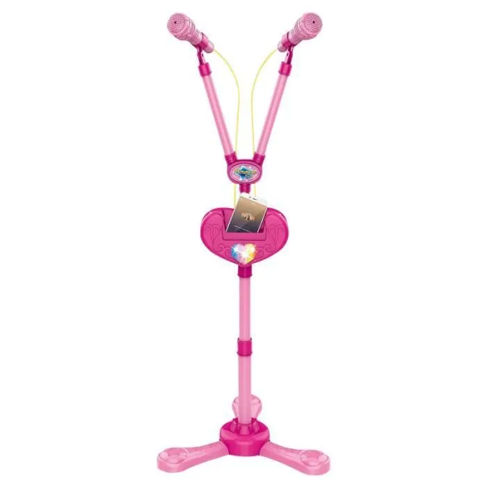 Micro Enfant sur Pied Karaoké Enfants , karaoké microphone bluetooth Avec effet d'éclairage musical, avec deux microphones rose 3-0