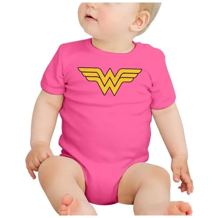Body Bébé Manche Courte Rose Wonder Woman Super Héros BD Film Geek-1