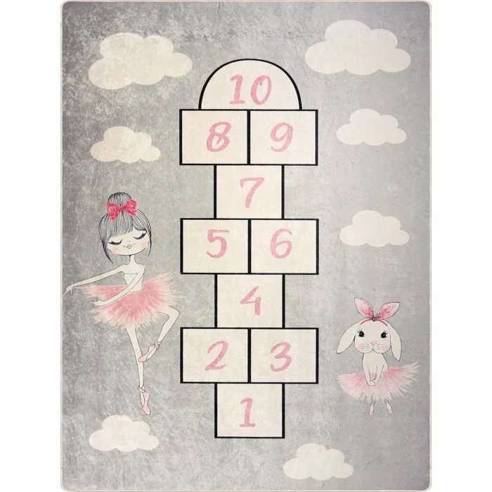 Tapis pour chambre d'enfant - MARELLE - PRINCESSE - Antidérapant - Lavable en machine - 80x150 cm-0