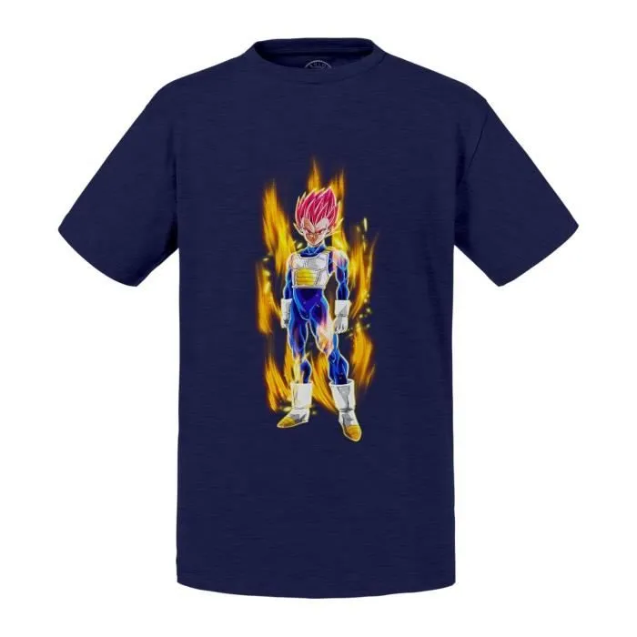 T-shirt Enfant Bleu Dragon Ball Super Vegeta Super Saiyan Cheveux Rose Aura de Puissance Anime Manga Japon-0