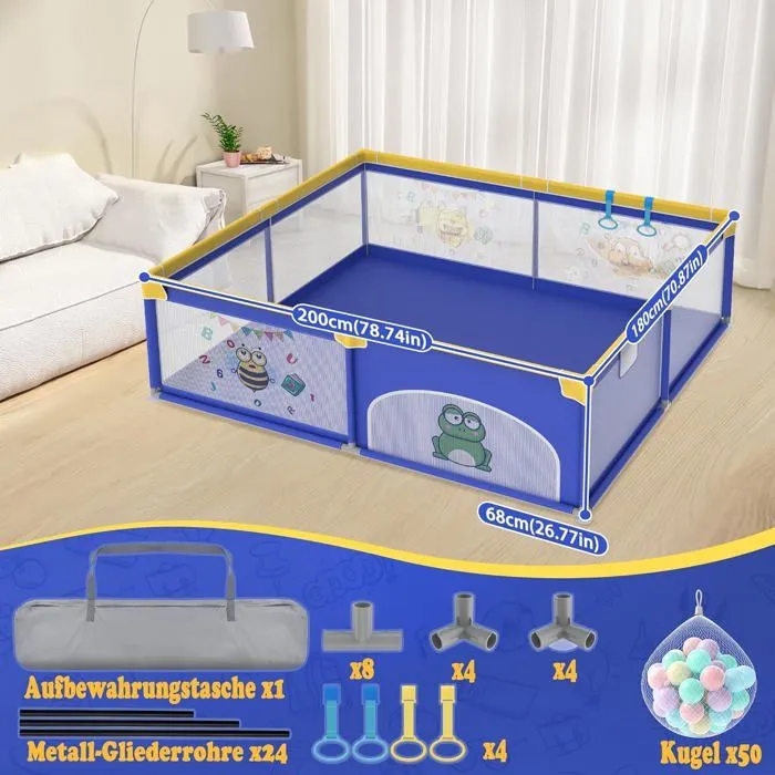 LILIIN Parc pour bébé Barrière de Parc 200x180cm Centre d'activités Aire de Jeux de sécurité en Maille Respirante (Petit Animal)-1
