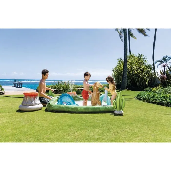 Aire de jeux gonflable - INTEX - Dino Aventure - 410 Litres - 2 ans+ - 201 x 201 x 36 cm - Inclus : 3 dinosaures, 2 cactus, volcan-3