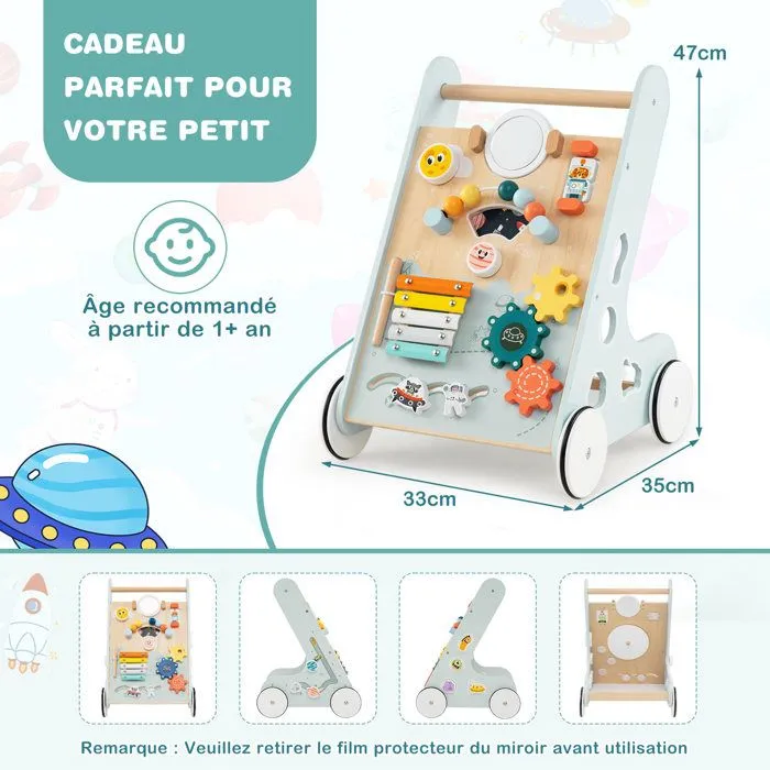 COSTWAY Trotteur Chariot de Marche sur Thème Spatial 8 en 1 avec Miroir & Perles & Xylophone, Roues, 1an+, Jouet Montessori, Vert-2