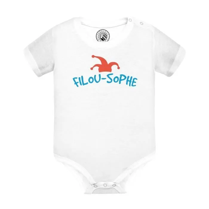 Body Bébé Manche Courte Blanc Filou-Sophe Philosophe Humour Jeu de Mot-0