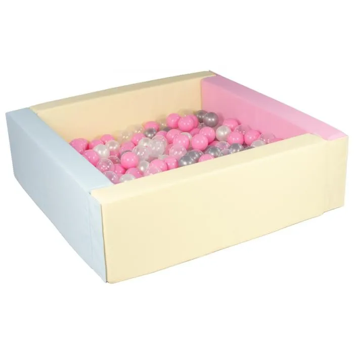 Piscine à balles carrée Velinda - 200 balles - bords 3 couleurs/perle, transparent, rose clair-0