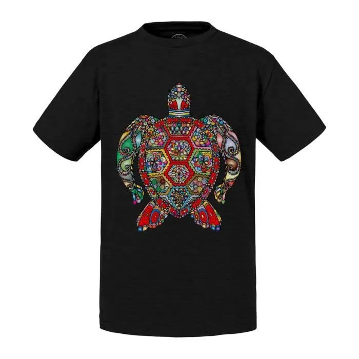 T-shirt Enfant Noir Dessin Tortue de Mer Tribal Ocean Mer Plonge-0