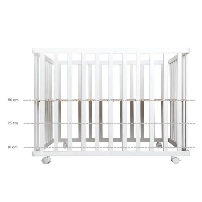 ROBA Parc Bébé Réglable 75x100 cm + Tapis de Parc "roba Style" Gris + 4 Roues - Bois Blanc-3