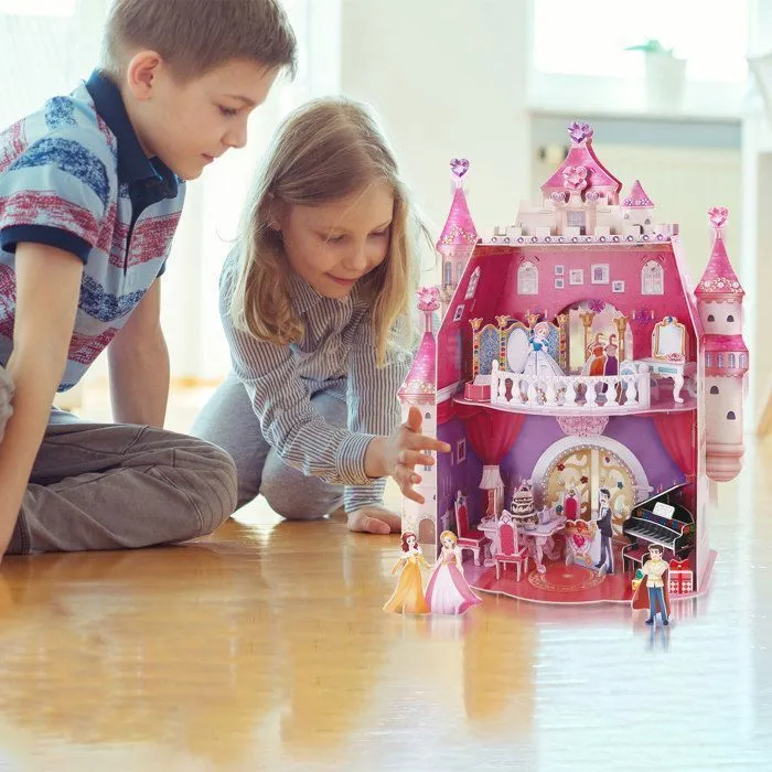 Puzzle 3D Chateau Princesse, Princess Birthday Party, Puzzle 3D Enfant 5 Ans, Puzzles 3D avec 524 Autocollants, 95 Pièces, Rose-3