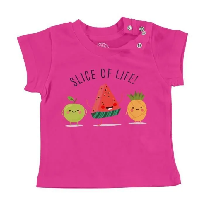 T-shirt Bébé Manche Courte Rose Slice of Life Fruit Illustration Originale Dessin Mignon-0