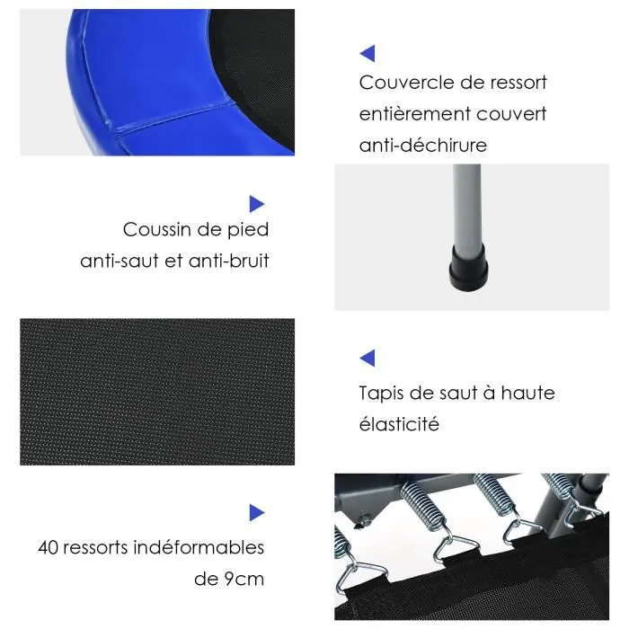 COSTWAY Trampoline Enfants Pliable Intérieur/Extérieur avec Main Courante Ajustable Coussin Tapis de Saut Charge 150kg Bleu-2