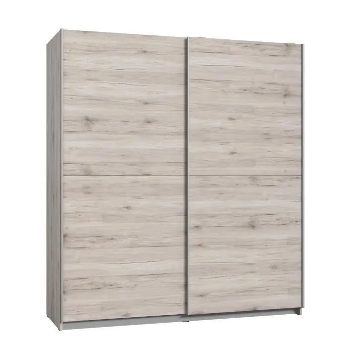 Armoire 2 portes coulissantes - Panneaux de particules - Décor chêne cendré clair - L 170,3 x P 61,2 x H 190,5 cm - ULOS-4