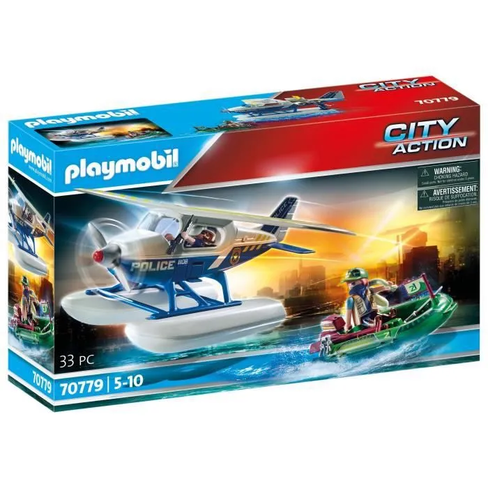 PLAYMOBIL - 70779 - Hydravion de police et bandit - Bleu - Playmobil City Action - 33 pièces-0