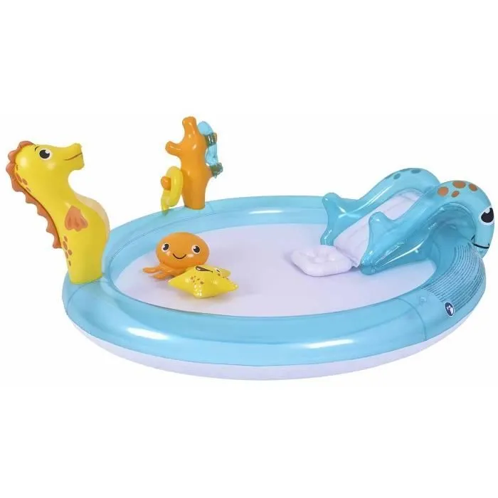 Piscine pour enfants avec toboggan 198x175x40cm - Bleu-0