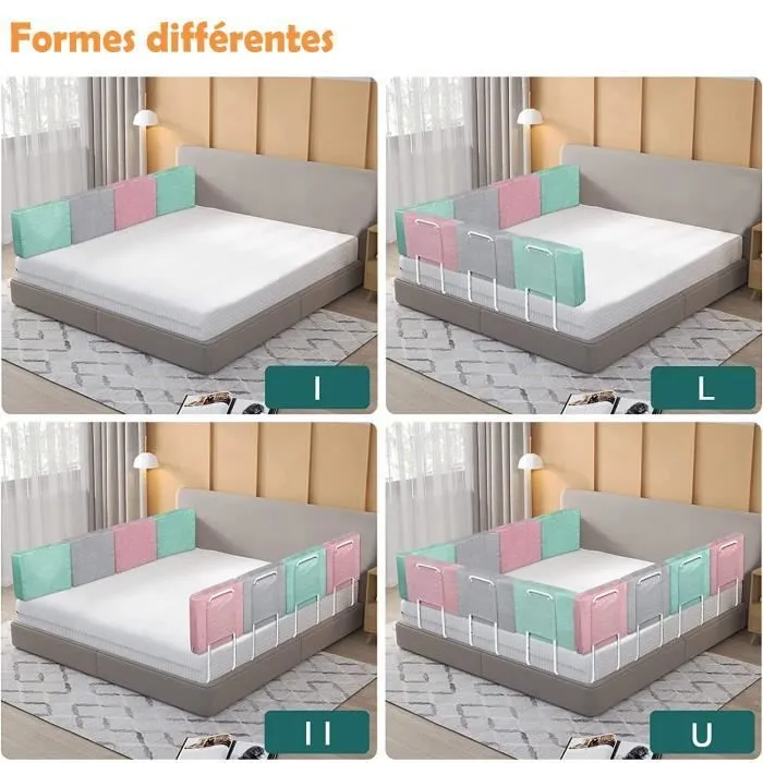 YUENFONG Barrière de lit de 60 cm, Protection anti-chute pour enfant - 5 trous Réglable en hauteur, Vert-1