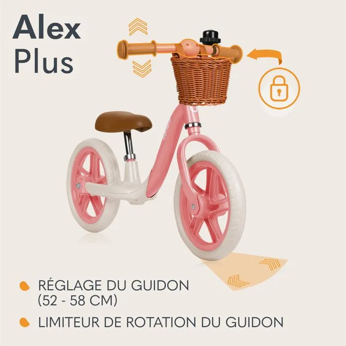 Draisienne - LIONELO Alex Plus - Selle confortable - Cadre léger et résistant - Réglage de la selle - Rose-3