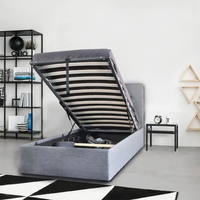 Lit coffre 90x190 sommier inclus Mily Gris foncé - WEBER INDUSTRIES - Elégance - Chic - A lattes-0