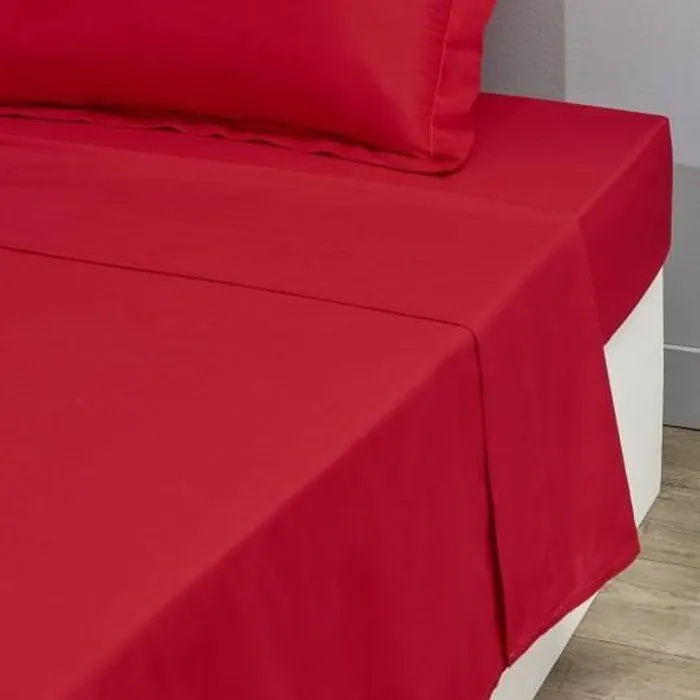 Drap Plat 1 Place 180 x 290 cm Uni - 100 % Pur Coton très doux 57 fils/cm2 - ROUGE-0