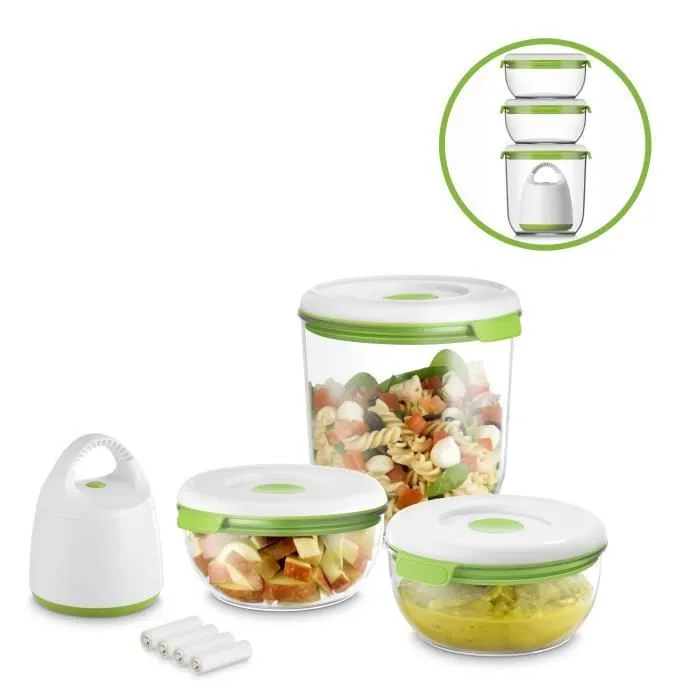 FOSA Kit de mise sous vide alimentaire en récipients 40000 - 1350-600 ml - Blanc et vert-1