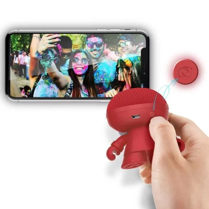 Enceinte Bluetooth Mini Xoopar XBoy - Rouge - Sans fil - 3W - Télécommande à selfie intégrée-2