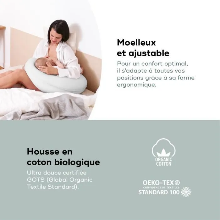 Babymoov B.LOVE Coussin de Maternité & Allaitement avec Remplissage Microbilles ultra-fines - Made in Europe, Gris-4