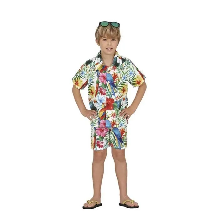 Guirca Costume hawaïen tropical blanc pour garçon (5-6 ans)-0