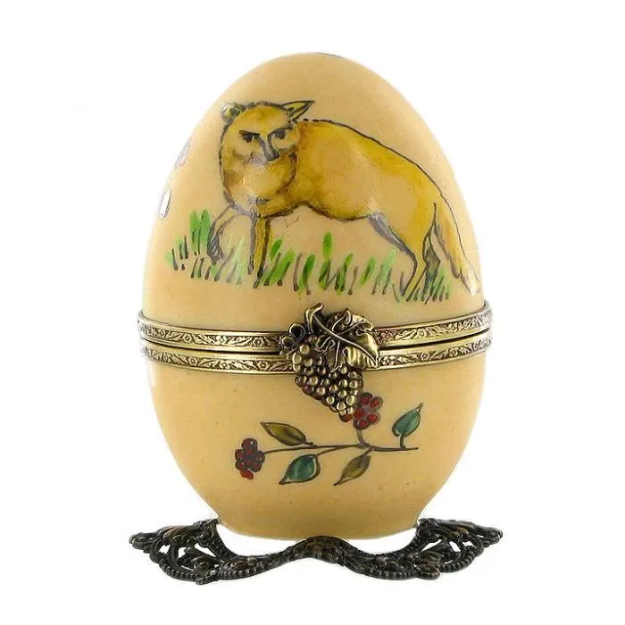 La lettre à Elise - Boîte à musique en forme d'oeuf - oeuf musical en porcelaine de Limoges de style Fabergé avec renard animé.-1