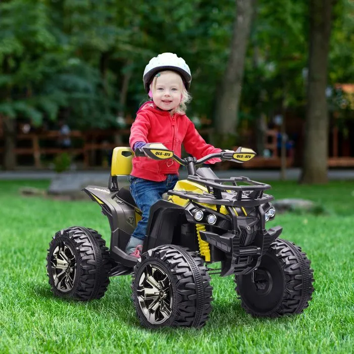 HOMCOM Voiture 4x4 Quad Buggy électrique Enfant 12 V 5 Km/h Max. Effets Lumineux sonores Selle avec Dossier Porte-Bagage Avant-1