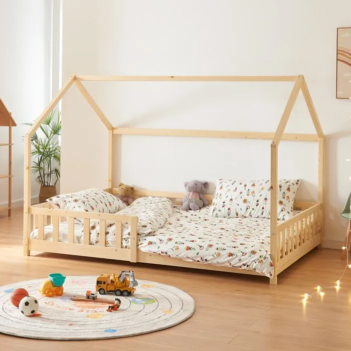 Lit cabane Hesel pour enfants bois de pin 120 x 200 cm naturel-0