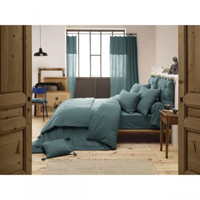 Taie de traversin gaze de coton Bio 85 x 185 cm Bleu canard-1