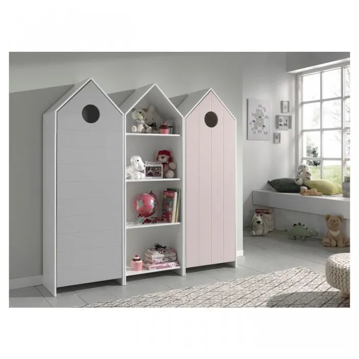 Armoire 1 porte Gris + Armoire ouverte + Armoire 1 porte Rose - Vipack CASAMI - Contemporain - Design-1