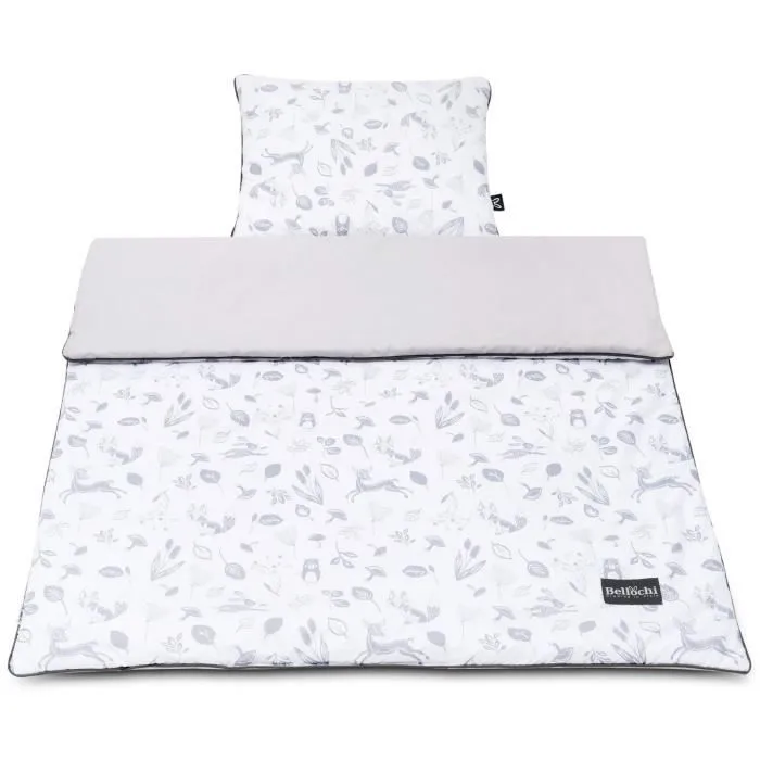 Bellochi Set de Couette Bebe 75x100cm et Coussin Enfant 30x40 cm - Réversible et Lavable - 100% Coton - Forêt-1