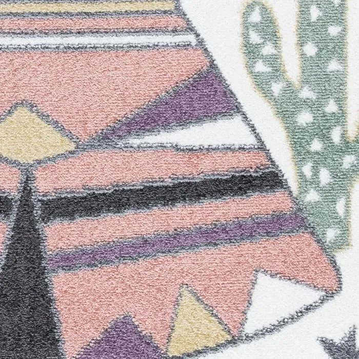 Tapis enfant rond TIPI Multicolore - IMAGINE - 120x120cm - Matières haute gamme-2