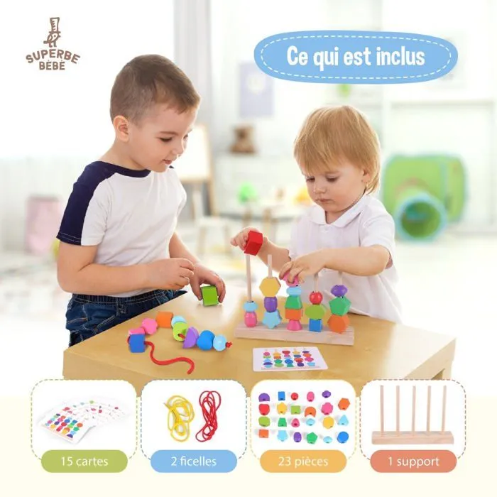 Formes en bois à empiler et trier - Jeu d'éveil | SUPERBE BEBE-3