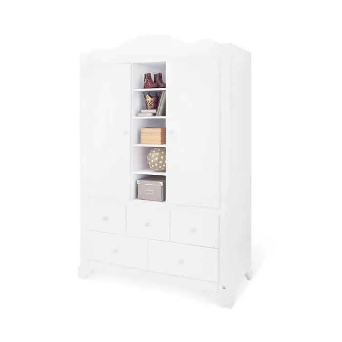 Armoire enfant - PINOLINO - Modèle grande - Blanc - 2 portes - Aspect bois-0