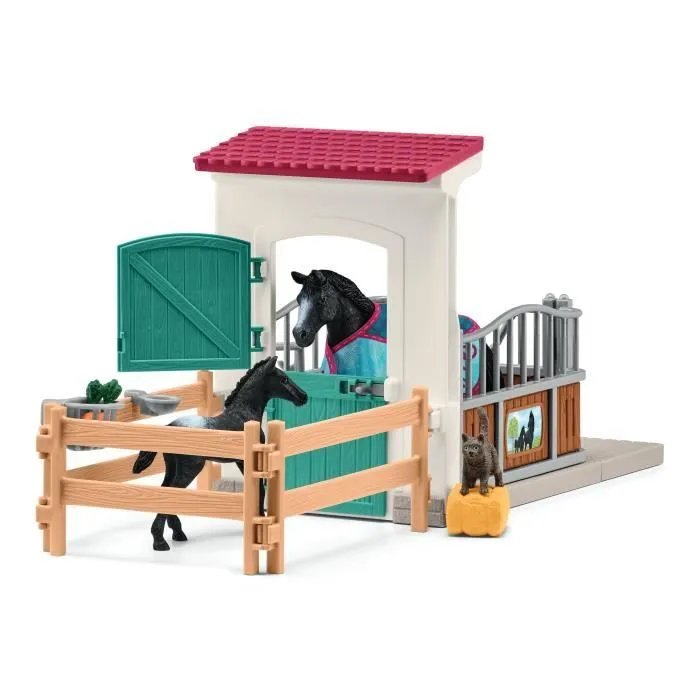 Box pour cheval avec jument et poulain, coffret schleich avec 34 éléments inclus dont 2 chevaux schleich, coffret figurines pour-3