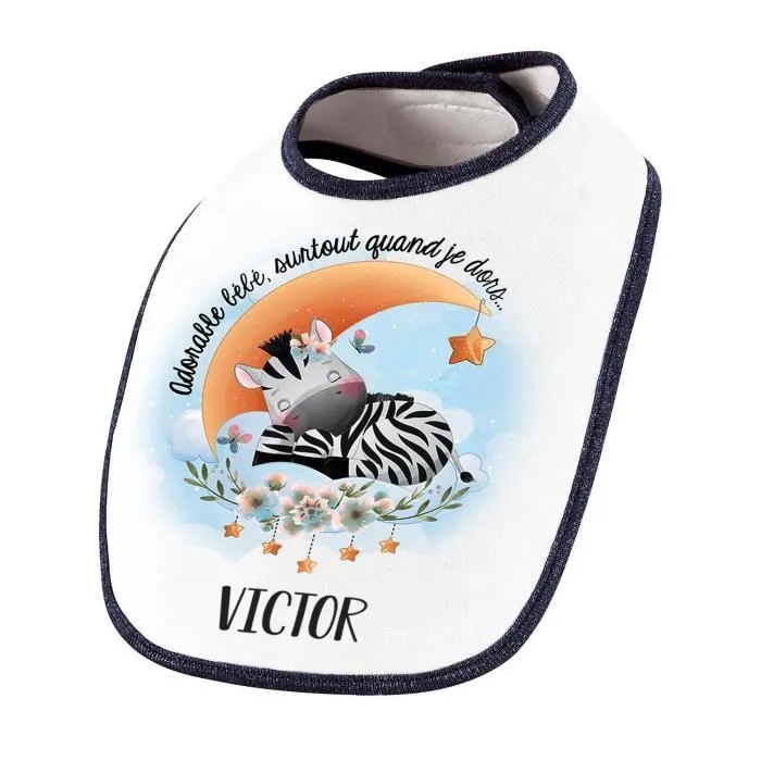 Bavoir Victor Bébé Dodo Zèbre | Cadeau Naissance Baby Shower Noël Anniversaire Enfant Nourrisson-0
