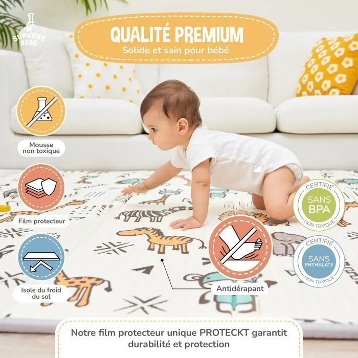 Tapis de Jeu pour Enfant Bebe 150x180x1cm Tapis de Sol XXL en Mousse Epais Pliable Reversible - Tapis d'éveil pour Bébé - Tapis d-4