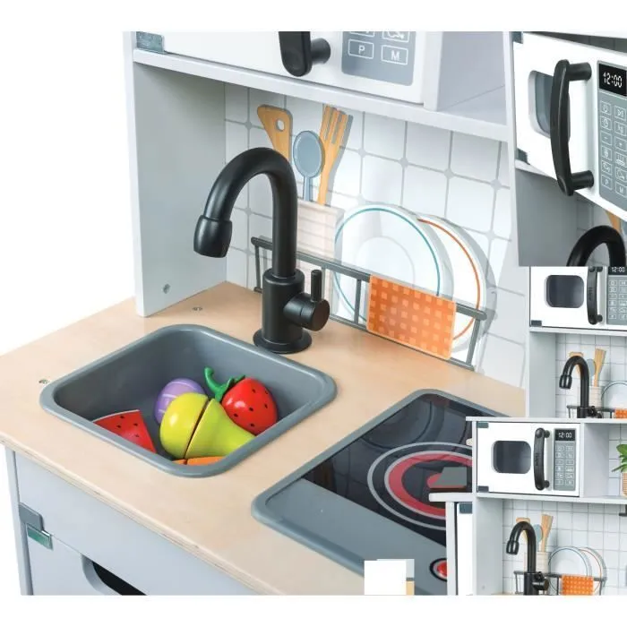 HAPE - Cuisine intéractive en bois pour enfant - 60 x 91,8 x 30 cm - À partir de 3 ans Gris --2