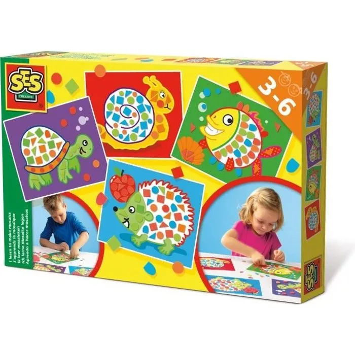 SES Creative 14827 - J'apprends la mosaïque, aves les mosaïques autocollants de couleur, convient aux jeunes enfants-0