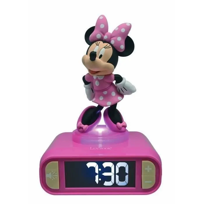 Réveil digital Minnie 3D avec veilleuse lumineuse et effets sonores - LEXIBOOK - Pile - Rose et noir-0