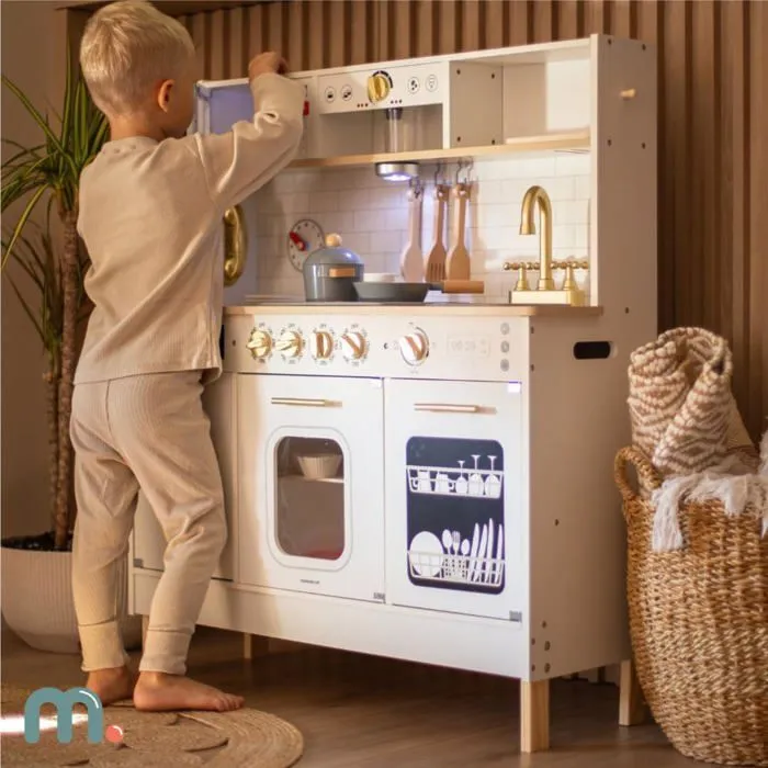 Cuisine Enfant Bois, Mamabrum, Éclairage LED, Cuisine Jouet Interactive XXL avec Micro-Ondes, Lave-Vaisselle, Machine à Café, Four-4