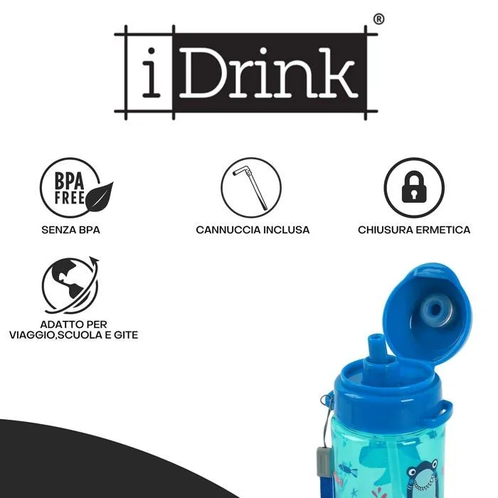Lunch box - boite a repas Idrink (R) - Gourde 400 ml avec paille pour enfant (SHARK)-3