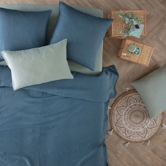 Housse de couette en 100% lin Bleu Canard 260x240 cm-3
