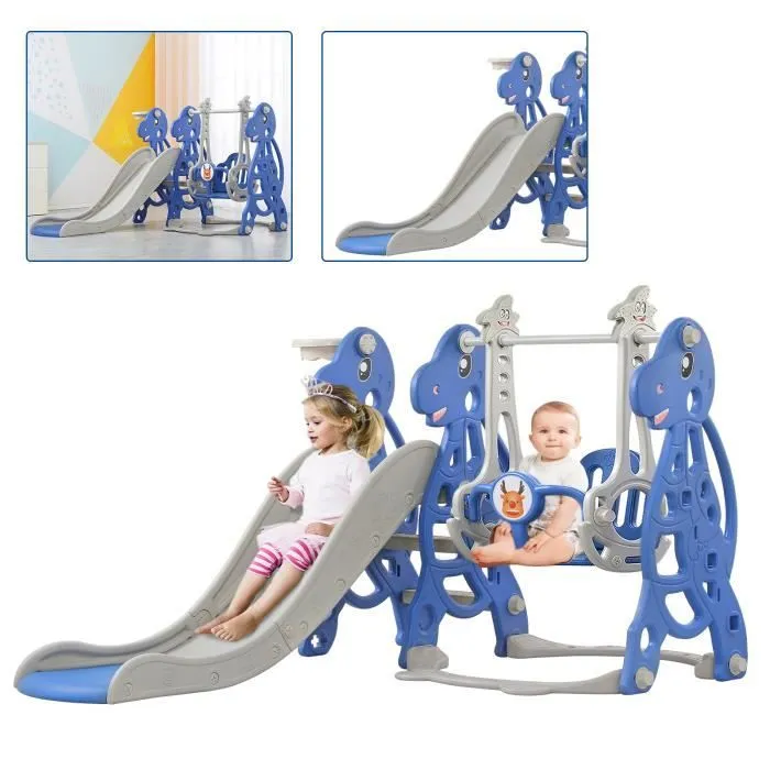 XMTECH Toboggan Enfant 3 en 1 Glisse de 175cm avec Balançoire & Panier de Basket, Aire de Jeux Intérieur pour Enfant 1- 5 ans-0