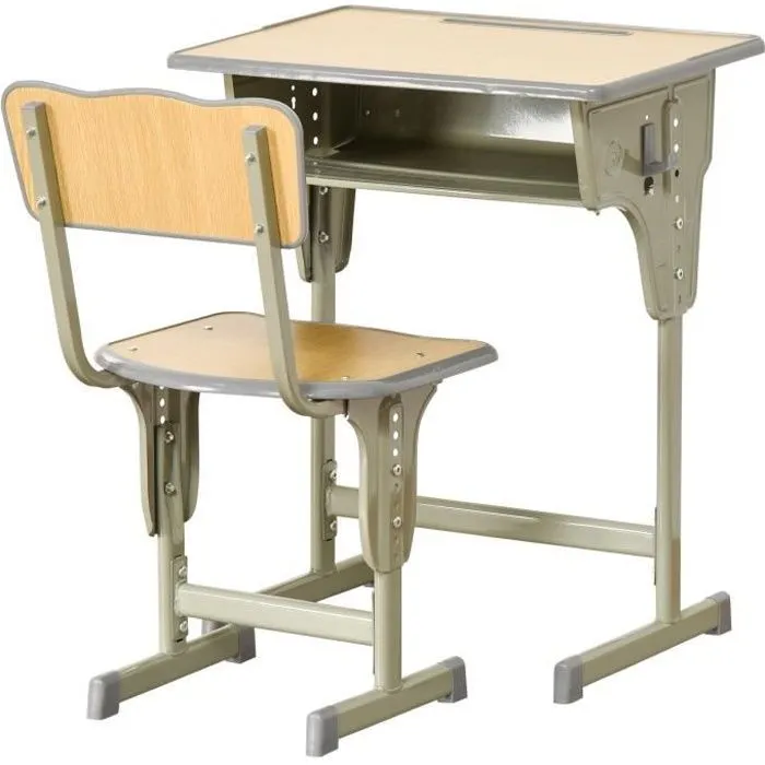 Bureau enfant Vintage style pupitre d'écolier - ensemble bureau et chaise réglable - case de rangement, bracket, range-stylos-0
